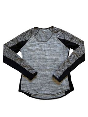 ATHLETA Running Wild Gray/Black Space Dye Long Sleeve Athletic Top Thumbholes M